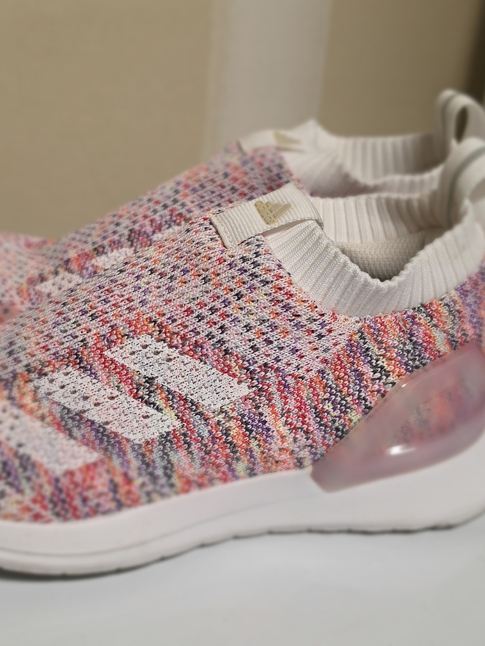 adidas Kids Multicolor Knit Slip-On Sneakers in White and Pink Accents